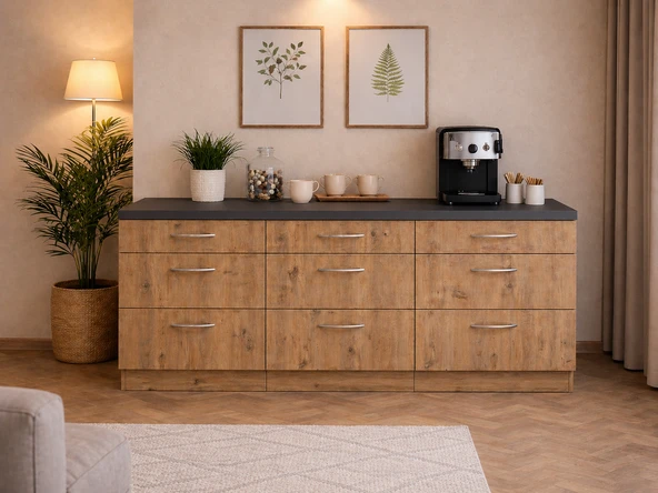 Tdesigno Sia 9 Çekmeceli Mutfak Alt Modül-Çok Amaçlı Dolap-Kiler Dolabı 180 Cm -Tezgah Dahil ürün görseli 1