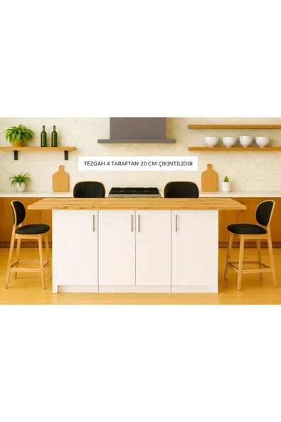 Tdesigno Star Mutfak Adası - Alt Modül - 4 Kapaklı - 180 cm - Tezgah Dahil ürün görseli 1