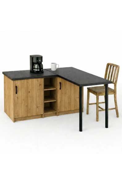 Tdesigno Sara L Mutfak Adası - 2 Kapaklı - Çok Amaçlı Dolap - Alt Modül - Kiler - 130 CM ürün görseli 1