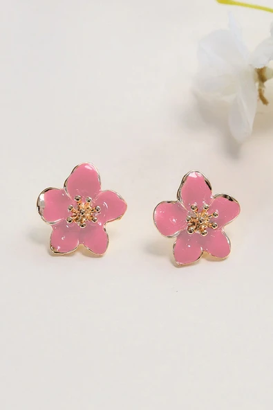 Altın Kaplama Pembe Sakura Çiçeği Küpe ürün görseli 1