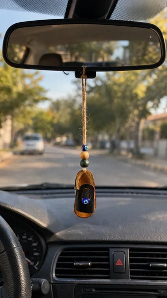 Dikiz Ayna Süsü Nazar Boncuklu Çarık – El Yapımı Araç, Kapı ve Duvar Dekoru (24 cm) ürün görseli 1