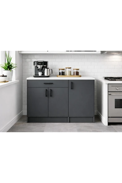 Tdesigno Siyam Alt Modülü-Çok Amaçlı Dolap -100 cm -3 Kapaklı 1 Çekmeceli -Laminat Beyaz Tezgah Dahil ürün görseli 1