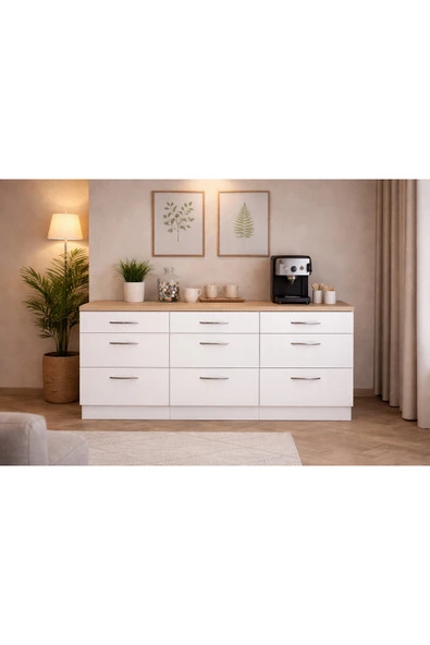 Tdesigno Sia 9 Çekmeceli Mutfak Alt Modül-Çok Amaçlı Dolap-Kiler Dolabı 180 Cm -Tezgah Dahil ürün görseli 1