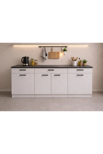 Tdesigno Tiny Mutfak 3 Çekmeceli 4 Kapaklı Alt Modül 200 cm - Çok Amaçlı Dolap -Tezgah Dahil ürün görseli 1