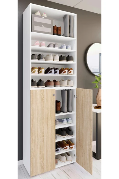 Tdesigno Visby Ayakkabılık - Çok Amaçlı Dolap - Kiler Dolabı - AtlantikÇam-Beyaz- 80 cm ürün görseli 1