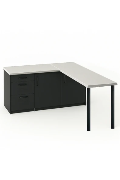 Tdesigno AY MUTFAK ADASI-L MUTFAK ADASI-3 ÇEKMECELİ 2 KAPAKLI-ÇOK AMAÇLI DOLAP-ALT MODÜL-KİLER - 150 CM ürün görseli 1