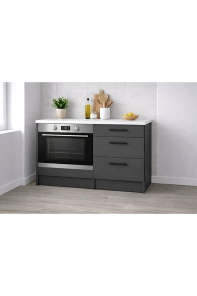 Tdesigno Aka Ankastre Fırın Modülü-Çok Amaçlı Dolap -110 cm -3 Çekmeceli-Laminat Beyaz Tezgah Dahil ürün görseli 1