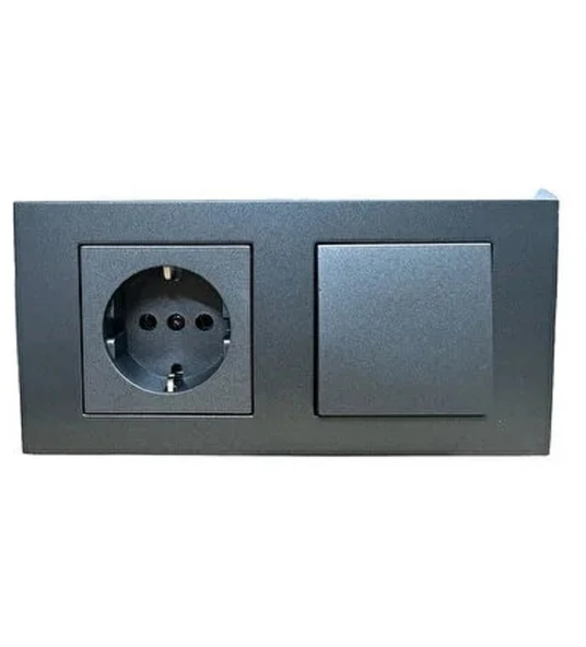 OVİVO GRANO FÜME TOPRAKLI PRİZ ANAHTAR SET(PRİZ+ANAHTAR+İKİLİ ÇERÇEVE) ürün görseli 1