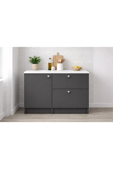 Tdesigno Saka Alt Modül-Çok Amaçlı Dolap -100 cm -1 Kapaklı-2 Çekmeceli-Laminat Beyaz Tezgah Dahil ürün görseli 1