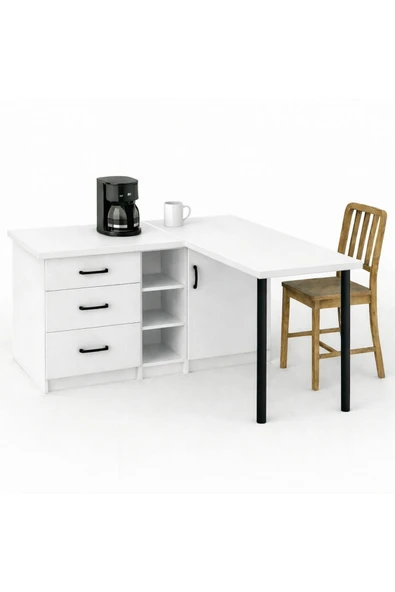 Tdesigno Nara L Mutfak Adası - 3 Çekmeceli 1 Kapaklı - Çok Amaçlı Dolap - Alt Modül - Kiler -130 CM ürün görseli 1