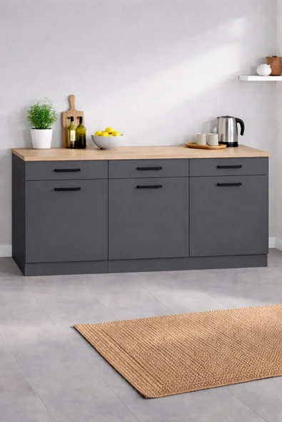 Tdesigno Diva 3 Çekmeceli-3 Kapaklı Mutfak Alt Modül-Çok Amaçlı Dolap-Kiler Dolabı 180 Cm -Tezgah Dahil ürün görseli 1