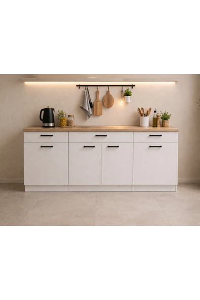 Tdesigno Tiny Mutfak 3 Çekmeceli 4 Kapaklı Alt Modül 200 cm - Çok Amaçlı Dolap -Tezgah Dahil ürün görseli 1