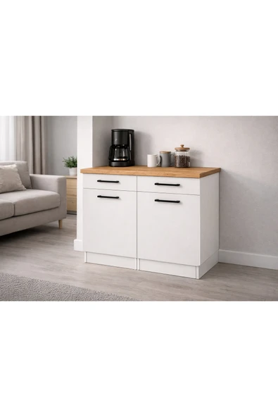 Tdesigno Ayça 2 Kapaklı-2 Çekmeceli Mutfak Alt Modül -120 cm - Çok Amaçlı Dolap -Tezgah Dahil ürün görseli 1
