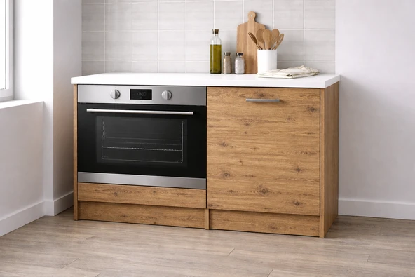 Tdesigno Mia Ankastre Fırın Modülü-Çok Amaçlı Dolap -110 cm -1 Kapaklı-Laminat Beyaz Tezgah Dahil ürün görseli 1