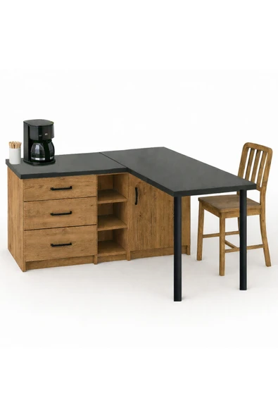 Tdesigno Nara L Mutfak Adası - 3 Çekmeceli 1 Kapaklı - Çok Amaçlı Dolap - Alt Modül - Kiler -130 CM ürün görseli 1