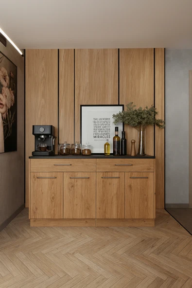 Tdesigno Matcha 4 Kapaklı - 2 Çekmeceli Mutfak Alt Modül - 140 cm - Çok Amaçlı Dolap - Tezgah Dahil ürün görseli 1