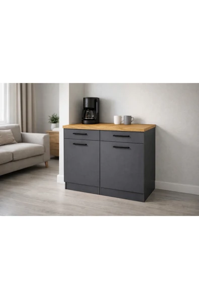 Tdesigno Ayça 2 Kapaklı-2 Çekmeceli Mutfak Alt Modül -120 cm - Çok Amaçlı Dolap -Tezgah Dahil ürün görseli 1