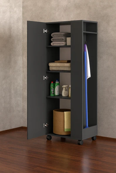 Tdesigno Tarçın Paspas,Süpürge-Temizlik Malzeme Dolabı- Çok Amaçlı Dolap Paspas- Banyo Dolabı - 80 cm ürün görseli 1