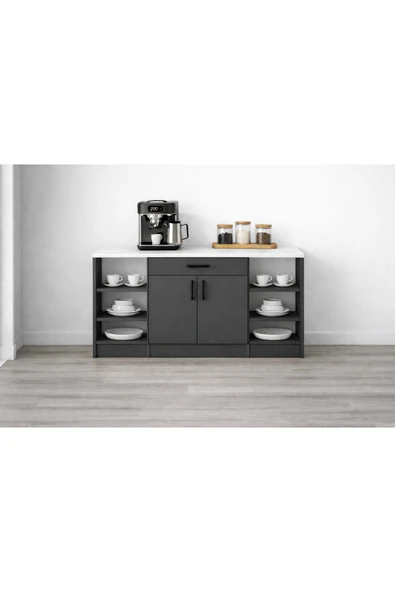 Tdesigno Sewi Alt Modülü-Çok Amaçlı Dolap -120 cm -2 Kapaklı 1 Çekmeceli -Laminat Beyaz Tezgah Dahil ürün görseli 1