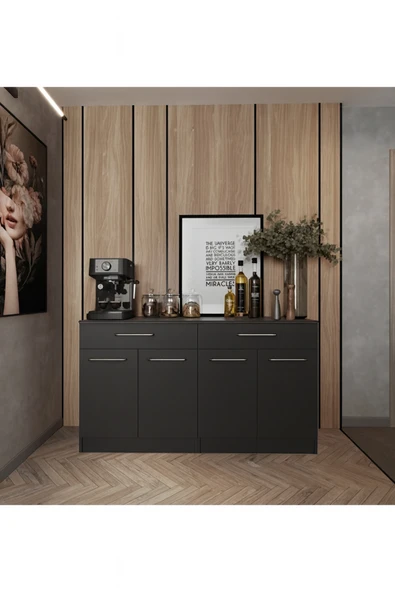 Tdesigno Matcha 4 Kapaklı - 2 Çekmeceli Mutfak Alt Modül - 140 cm - Çok Amaçlı Dolap - Tezgah Dahil ürün görseli 1