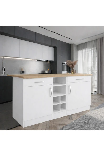 Tdesigno ANDA 2 ÇEKMECELİ 2 KAPAKLI MUTFAK ADASI- ÇOK AMAÇLI DOLAP-HAZIR MUTFAK DOLABI-ERZAK-KİLER DOLABI ürün görseli 1