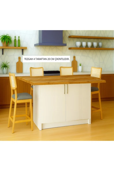 Tdesigno Swan Mutfak Adası - Alt Modül - 2 Kapaklı - 140 cm - Tezgah Dahil ürün görseli 1
