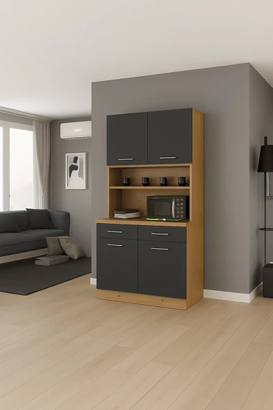 Tdesigno Opa Çok Amaçlı Dolap-Mikrodalga-Erzak-Airfryer-Mutfak-Kiler Dolabı-Kahve Köşesi-Atlantik Çam ürün görseli 1