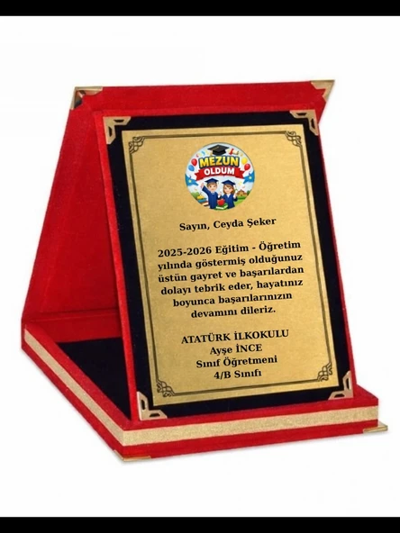 Kişiye Özel Plaket - Kişiye Özel Kadife Plaket - Mezuniyet Plaketi - Büyük Boy Plaket ( 16 X 21 ) ürün görseli 1