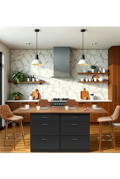 Tdesigno Sky Mutfak Adası 6 Çekmeceli Alt Modül 160 cm Tezgah Dahil ürün görseli 1