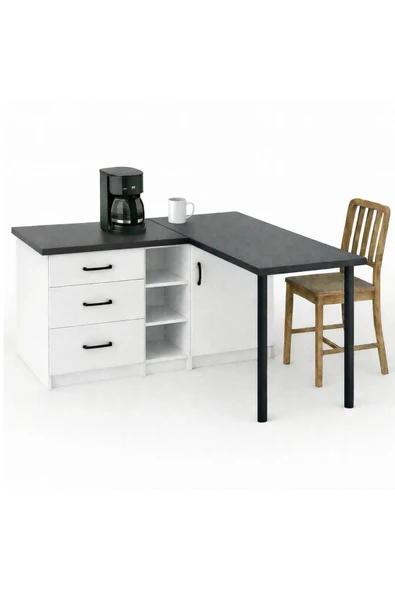Tdesigno Nara L Mutfak Adası - 3 Çekmeceli 1 Kapaklı - Çok Amaçlı Dolap - Alt Modül - Kiler -130 CM ürün görseli 1