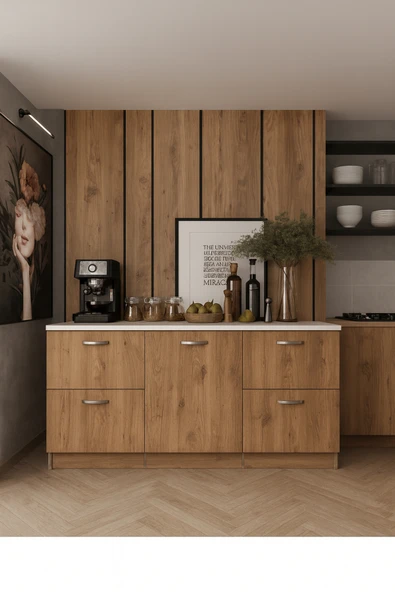 Tdesigno Badem Mutfak 1 Kapaklı - 4 Çekmeceli Alt Modül - 150 cm - Çok Amaçlı Dolap - Tezgah Dahil ürün görseli 1