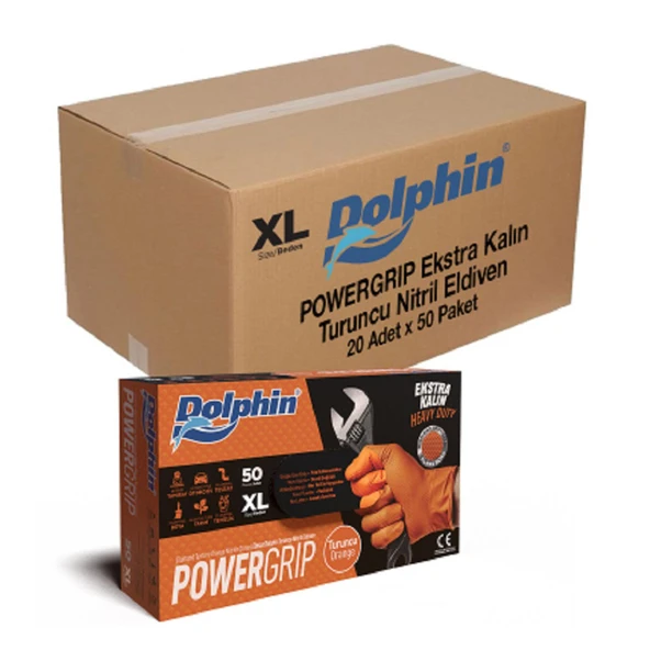 Dolphin Nitril PowerGrip Ekstra Kalın Elmas Dokulu Eldiven Turuncu XL Büyük Boy - 50'li 20 Paket ürün görseli 1