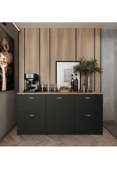 Tdesigno Badem Mutfak 1 Kapaklı - 4 Çekmeceli Alt Modül - 150 cm - Çok Amaçlı Dolap - Tezgah Dahil ürün görseli 1