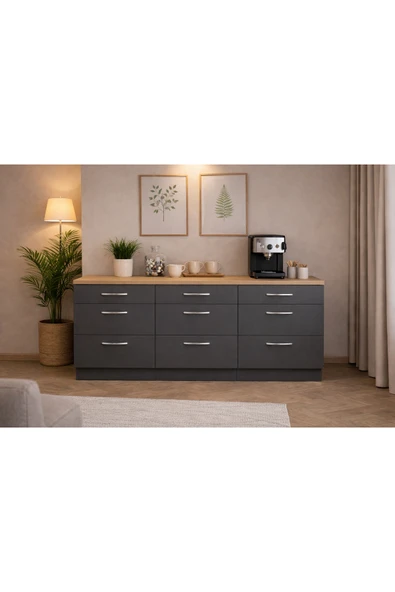 Tdesigno Sia 9 Çekmeceli Mutfak Alt Modül-Çok Amaçlı Dolap-Kiler Dolabı 180 Cm -Tezgah Dahil ürün görseli 1