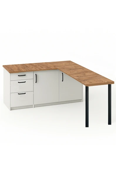 Tdesigno AY MUTFAK ADASI-L MUTFAK ADASI-3 ÇEKMECELİ 2 KAPAKLI-ÇOK AMAÇLI DOLAP-ALT MODÜL-KİLER - 150 CM ürün görseli 1