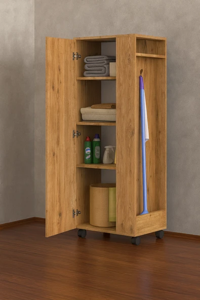 Tdesigno Tarçın Paspas,Süpürge-Temizlik Malzeme Dolabı- Çok Amaçlı Dolap Paspas- Banyo Dolabı - 80 cm ürün görseli 1