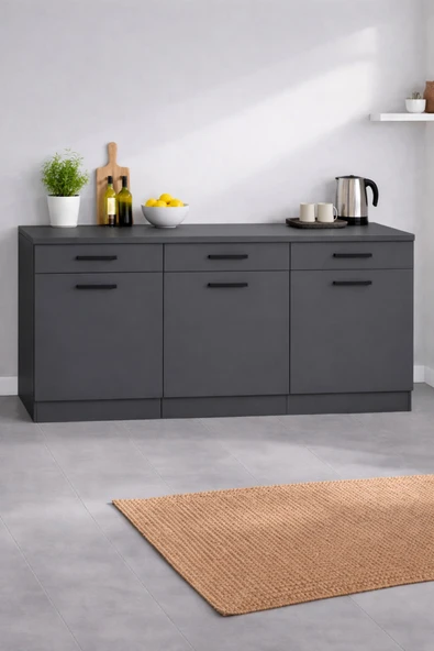 Tdesigno Diva 3 Çekmeceli-3 Kapaklı Mutfak Alt Modül-Çok Amaçlı Dolap-Kiler Dolabı 180 Cm -Tezgah Dahil ürün görseli 1