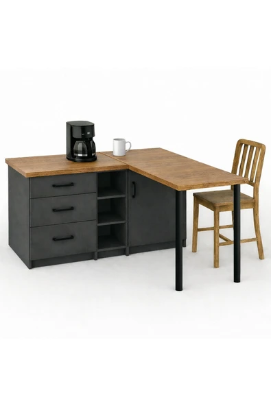 Tdesigno Nara L Mutfak Adası - 3 Çekmeceli 1 Kapaklı - Çok Amaçlı Dolap - Alt Modül - Kiler -130 CM ürün görseli 1