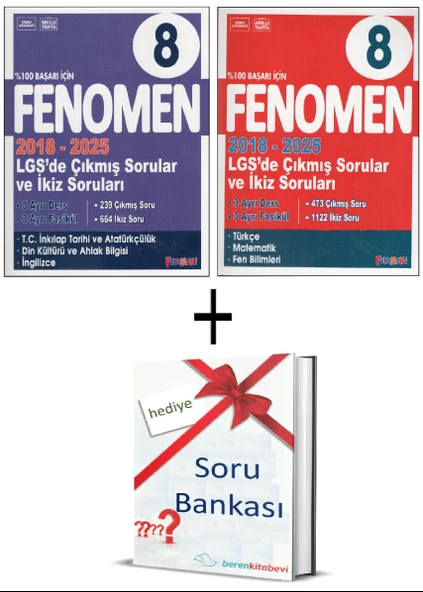 Fenomen 8. Sınıf Çıkmış Sorular ve İkiz sorular Tüm Dersler (2018-2025)+Hediye ürün görseli 1