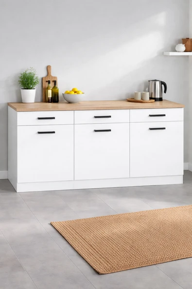 Tdesigno Diva 3 Çekmeceli-3 Kapaklı Mutfak Alt Modül-Çok Amaçlı Dolap-Kiler Dolabı 180 Cm -Tezgah Dahil ürün görseli 1