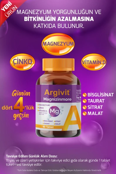Argivit Magnizinmore  60 Tablet ürün görseli 1