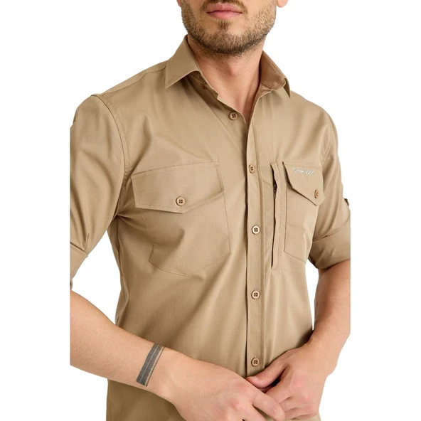 Q&Steinbock Sithonia Man Shirt Bej - Resim 5
