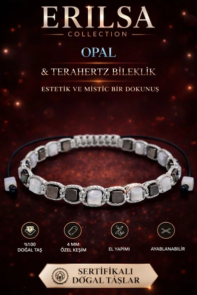 Sertifikalı Opal Taşı Terahertz Bileklik - 4 MM Küp Kesim – Doğal Taş El Yapımı Ayarlanabilir ürün görseli 1