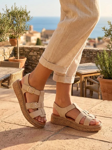 Venüs 26322547Y Kadın Hakiki Deri Süet Tokalı Comfort Taban Sandalet ürün görseli 1