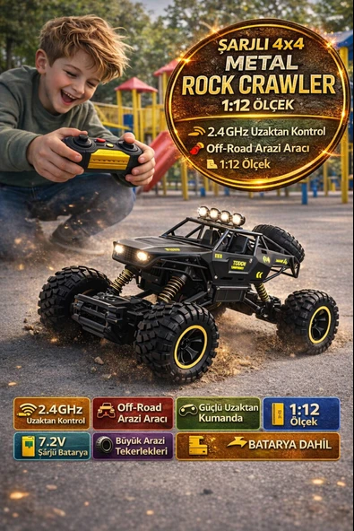 4x4 Kumandalı Rock Crawler 1:12 Off Road Araba 2.4GHz Şarjlı Uzaktan Kontrollü Jeep ürün görseli 1