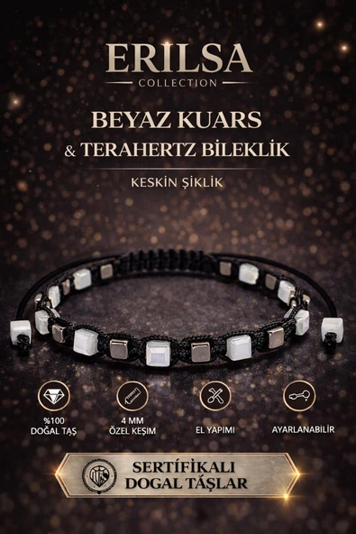 Sertifikalı Beyaz Kuvars Terahertz Bileklik - 4 MM Küp Kesim – Doğal Taş El Yapımı Ayarlanabilir ürün görseli 1