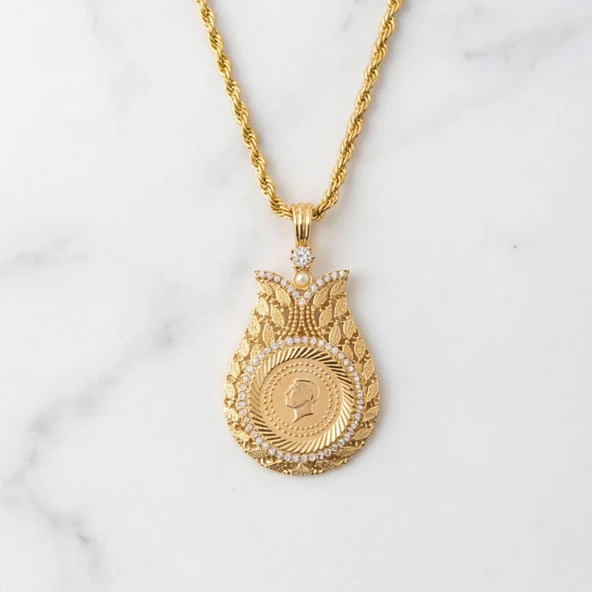 Altın Kaplama Çeyrek Altınlı Kolye - Arpa Model 45 CM BND-161 ürün görseli 1
