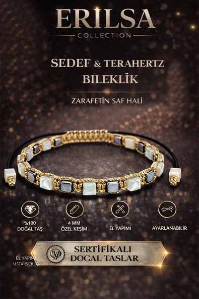 Sertifikalı Sedef Taşı Terahertz Bileklik - 4mm Küp Kesim Doğal Taş El Yapımı Ayarlanabilir Lüks ürün görseli 1