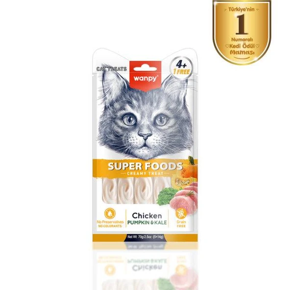 Wanpy Superfood Balkabağı -Kara Lahanalı Krema Kedi Ödülü 5×14 Gr ürün görseli 1