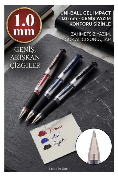 Mavi Siyah Kırmızı İmza Kalemi 3 Renk Uniball Gel İmpact 1.0 mm Roller Pilot Kalem Um-153S Roller Uçlu Likit Mürekkepli ürün görseli 1